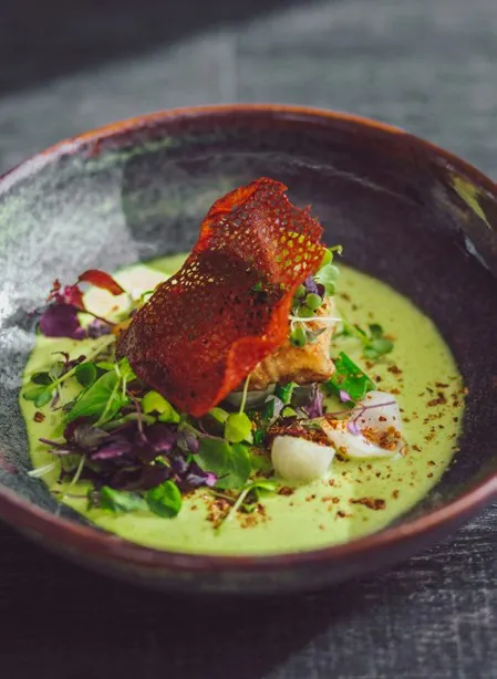 Plated dish served at the outdoor dining terrace