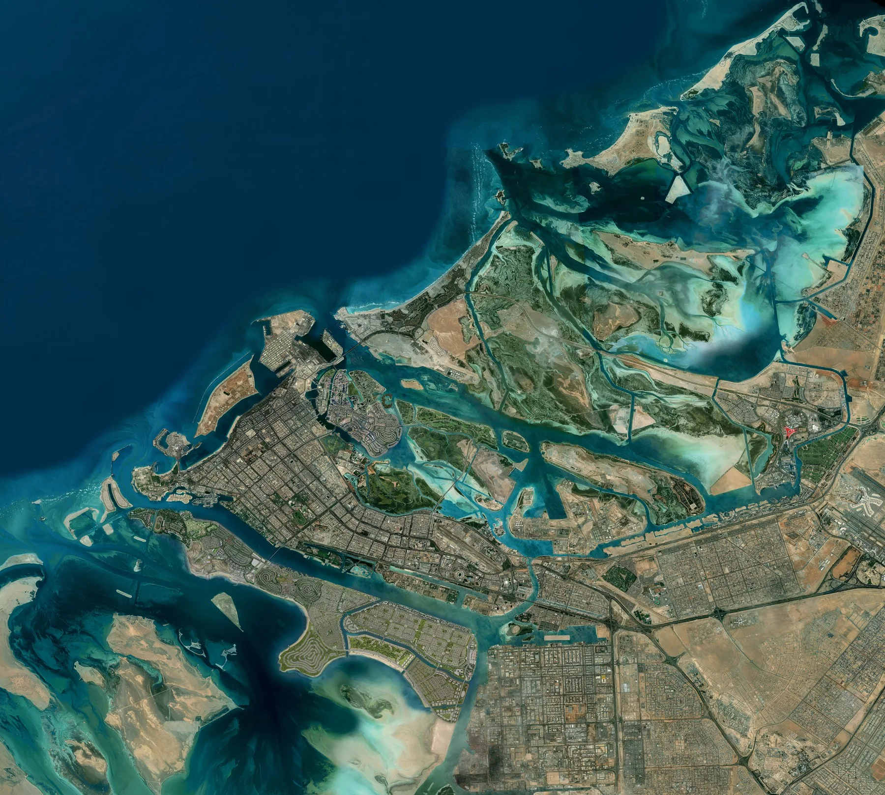 Satellite view of Abu Dhabi island and Al Maryah Island