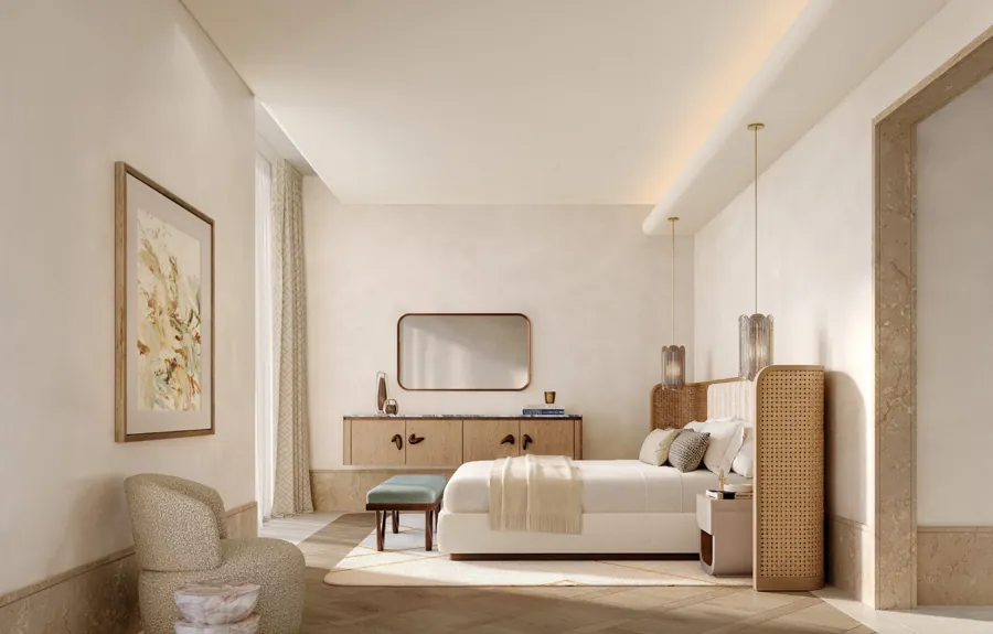 Master bedroom suite with terrace access at The Ritz-Carlton Residences, Al Maryah Island