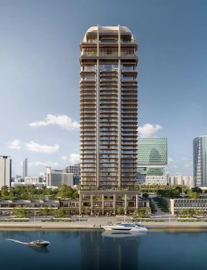 The Ritz-Carlton Residences tower rising above the Al Maryah Island waterfront